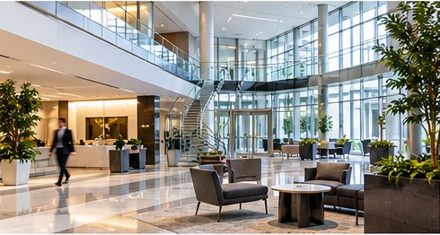 Illustrative modern commercial building lobby